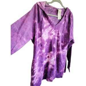 Earth Yoga Purple Tie Dye Hoodie V Neck Long Sleeve Organic Cotton XL